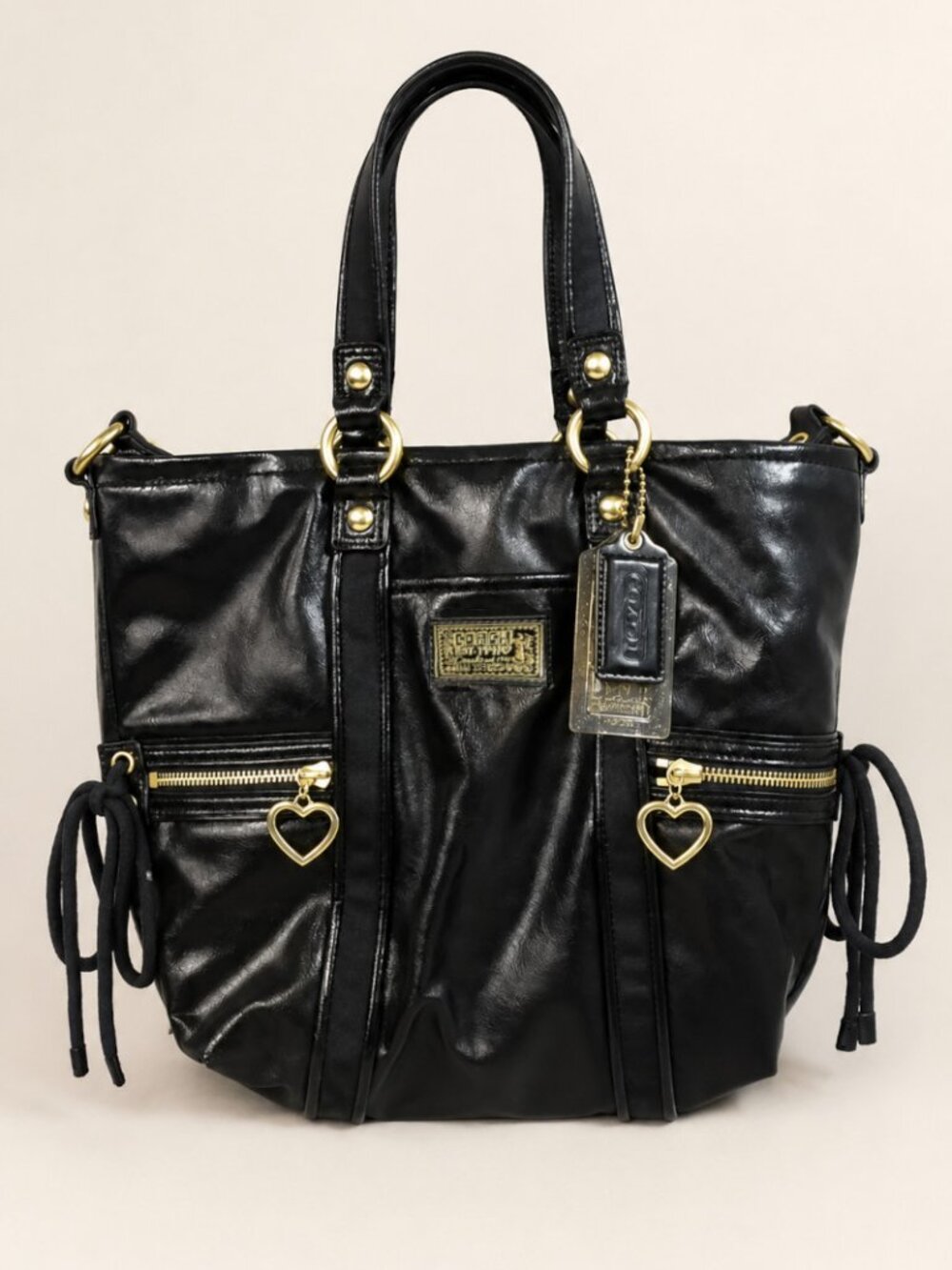 COACH Poppy Daisy Liquid Gloss Tote Black Glam Shoulder Bag w/ COA - Picture 3 of 14
